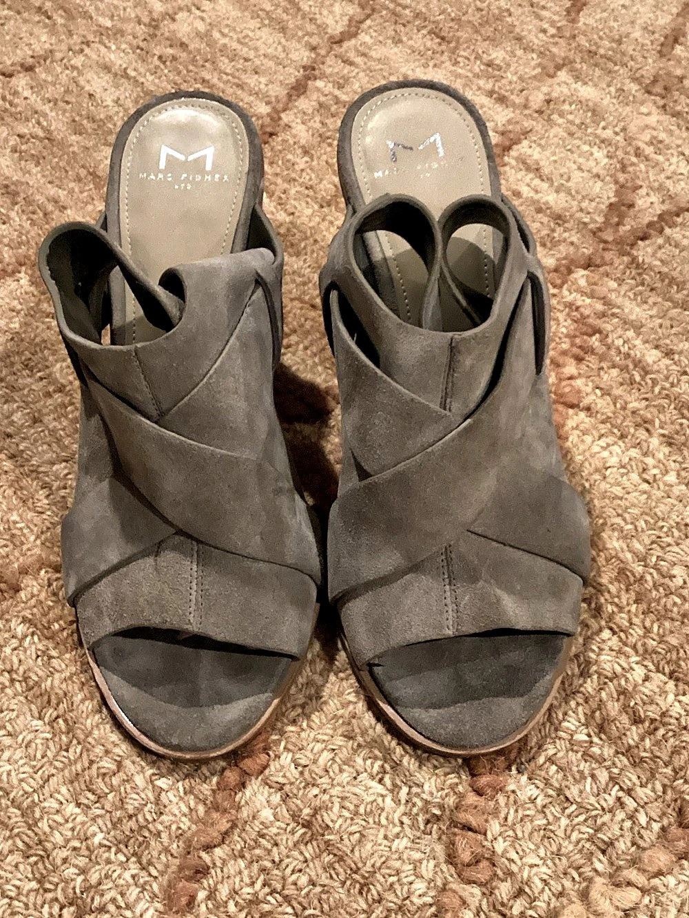 Marc Fisher Muval Gray Strappy Platform Heels